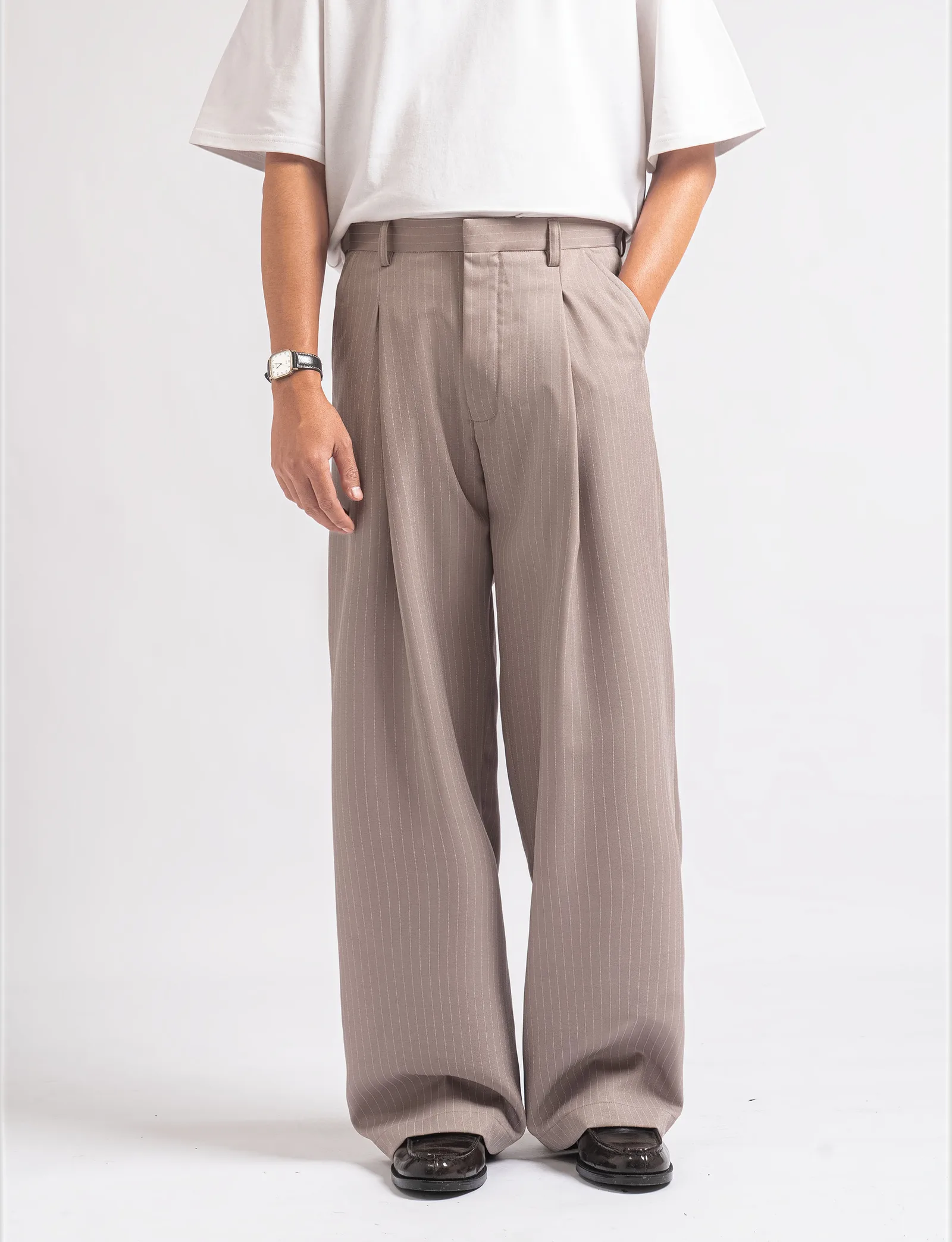 Cream Stripe Classic Wide Pant