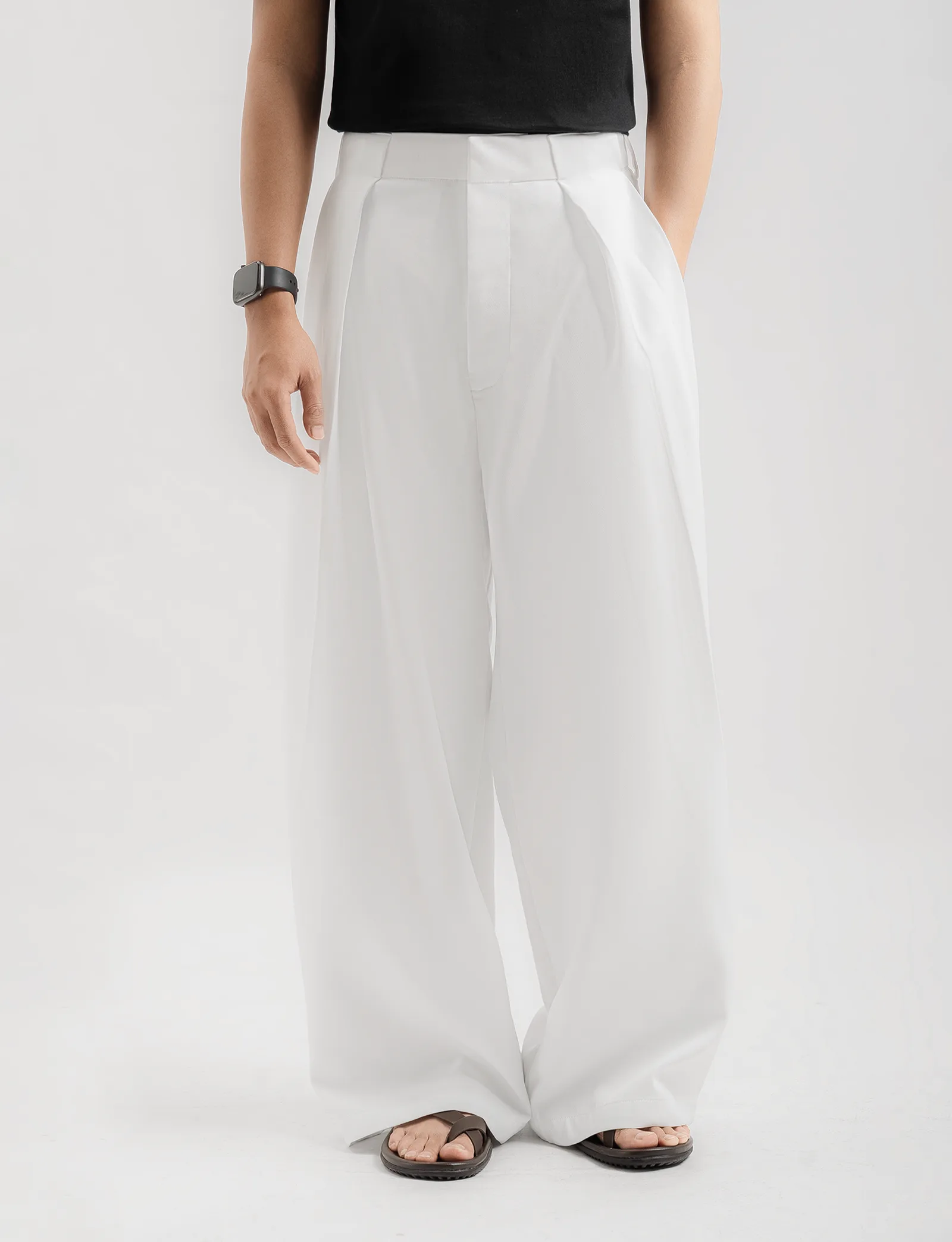 White Neu Pleated Wide Pant
