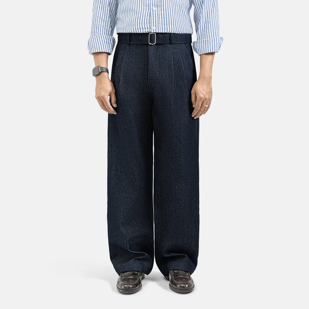 Navy Blue Elite Wide Raw Denim Pant