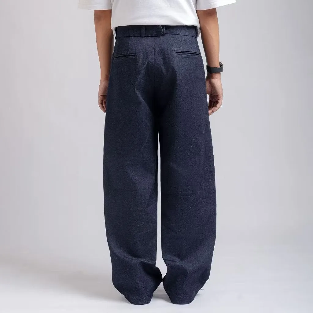 Navy Blue Elite Wide Raw Denim Pant