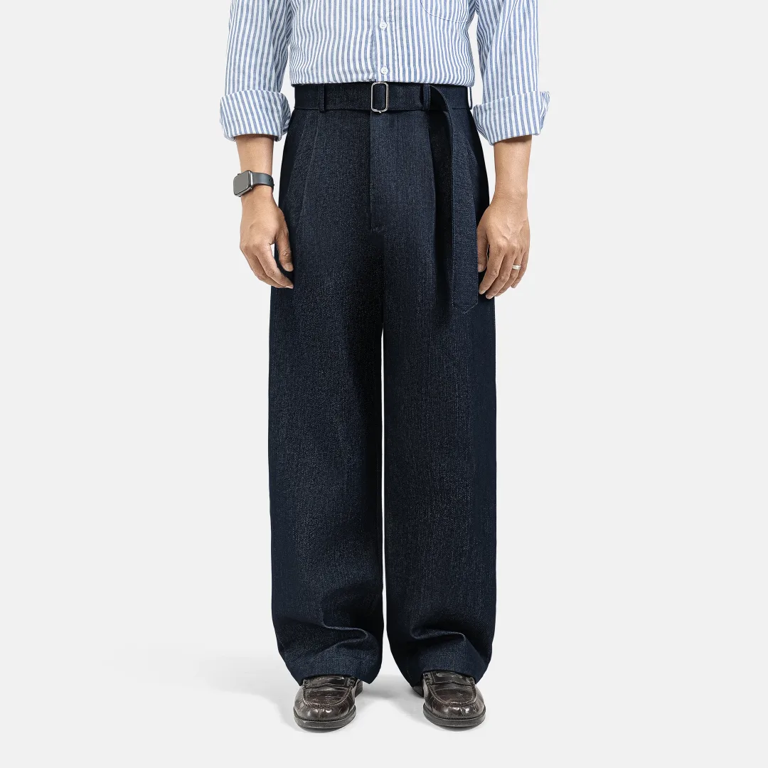 Navy Blue Elite Wide Raw Denim Pant