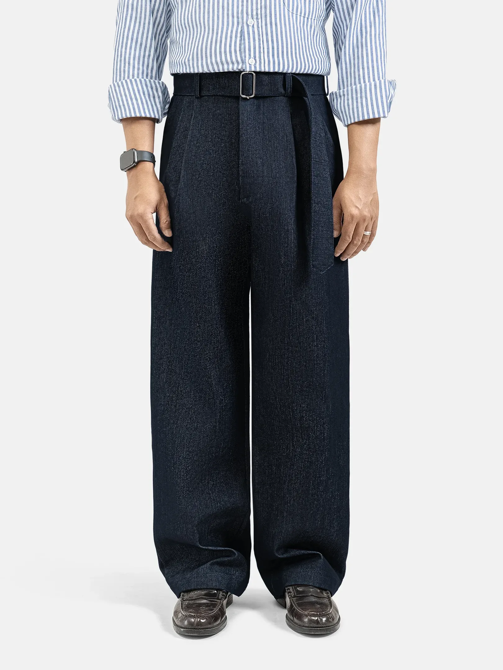 Navy Blue Elite Wide Raw Denim Pant