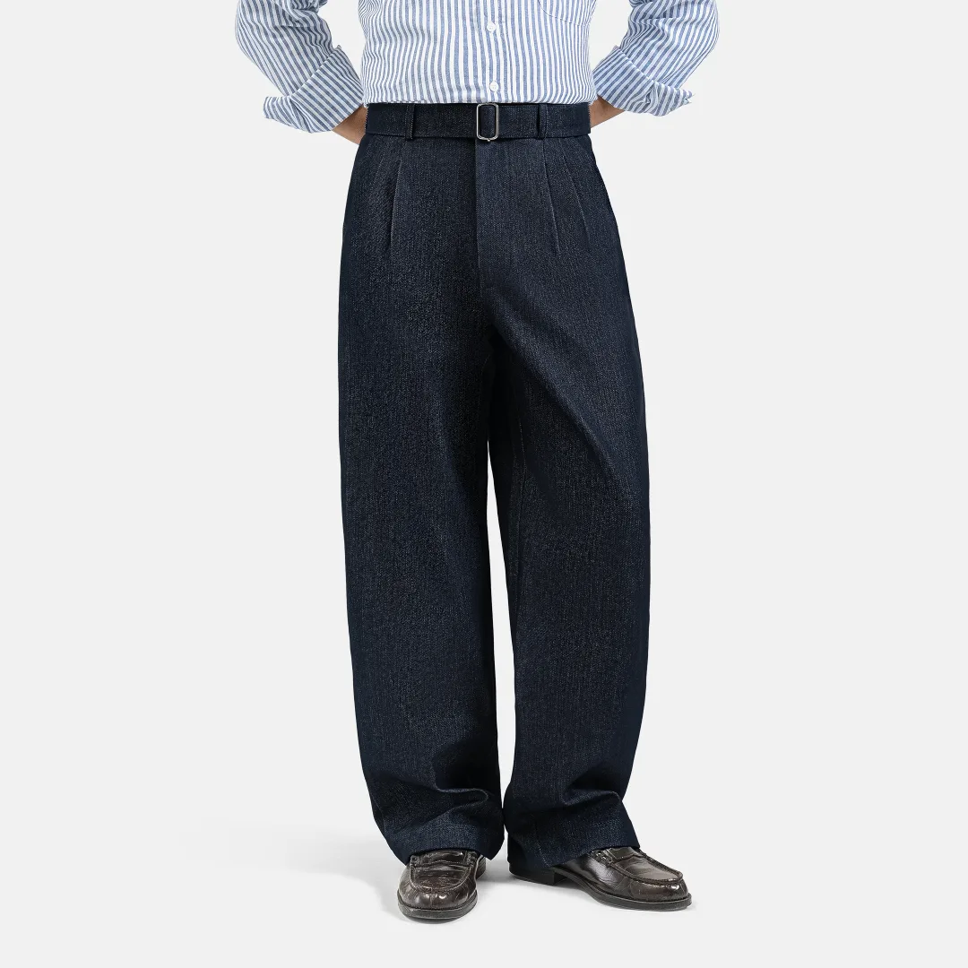 Navy Blue Elite Wide Raw Denim Pant