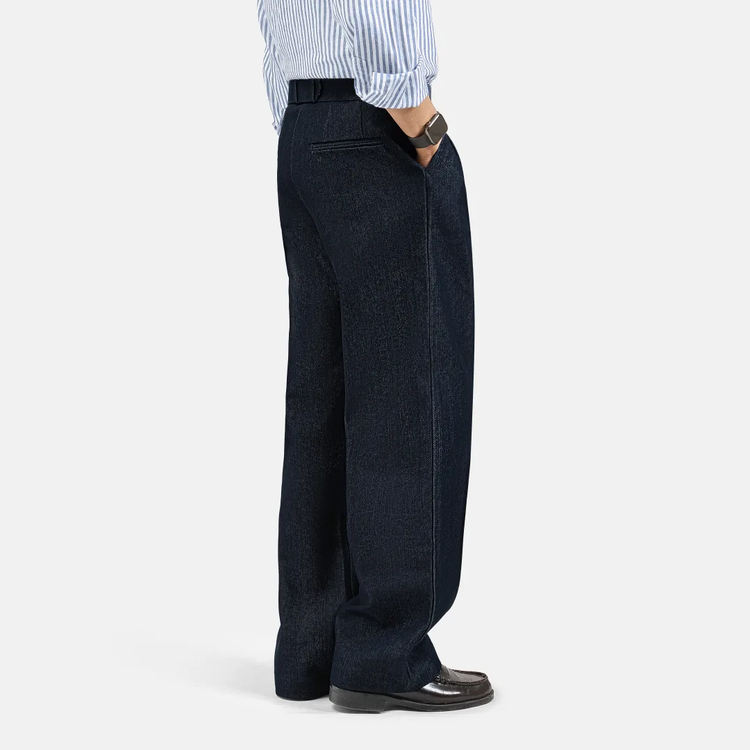 Navy Blue Elite Wide Raw Denim Pant