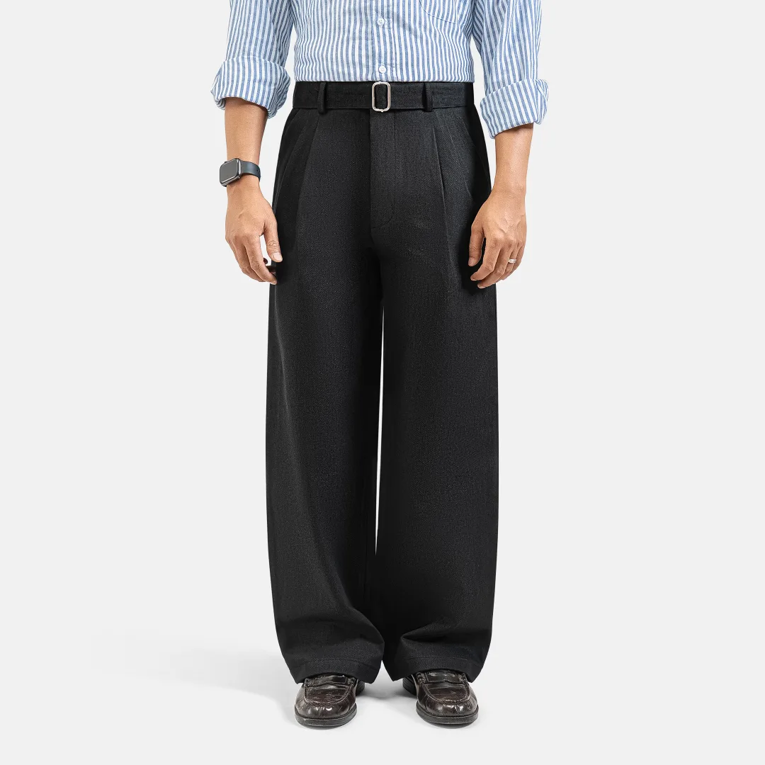 Black Elite Wide Raw Denim Pant