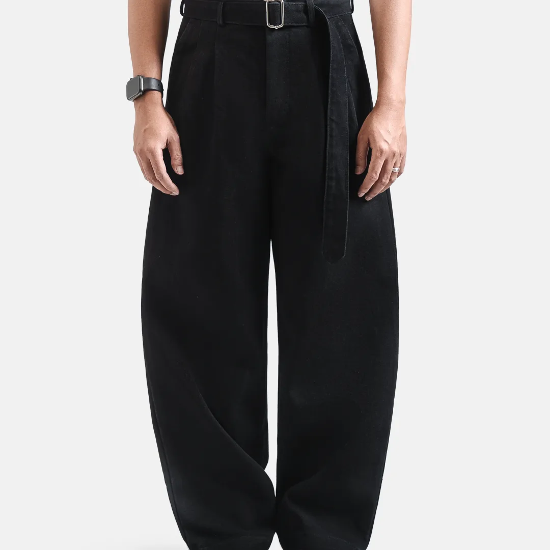 Black Elite Wide Raw Denim Pant