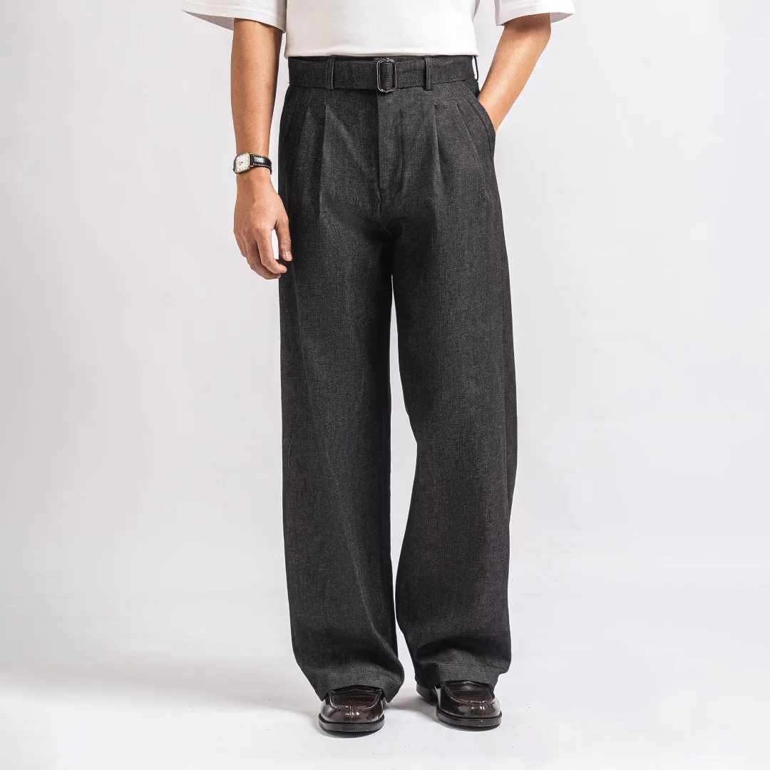 Black Elite Wide Raw Denim Pant
