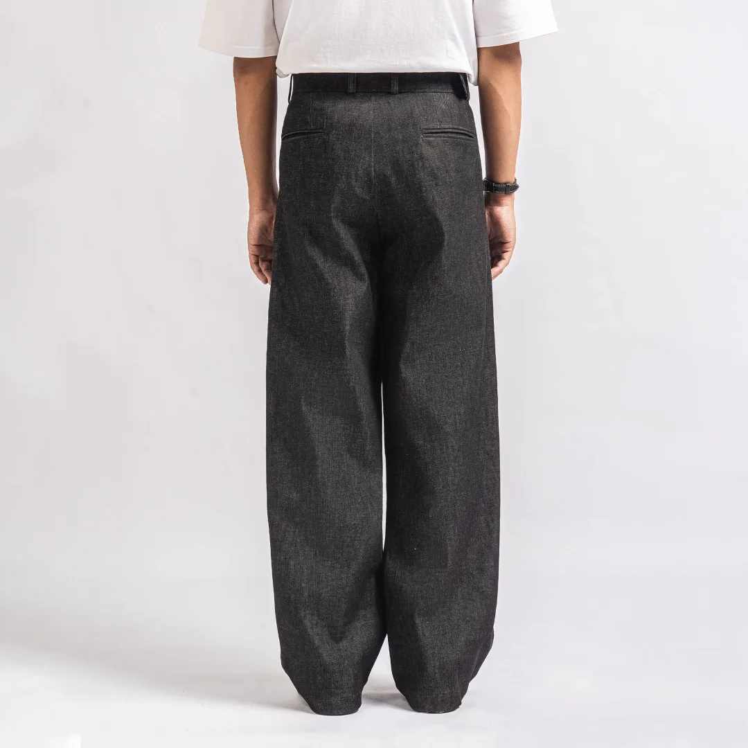 Black Elite Wide Raw Denim Pant
