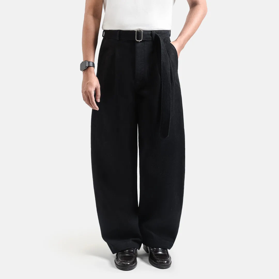 Black Elite Wide Raw Denim Pant
