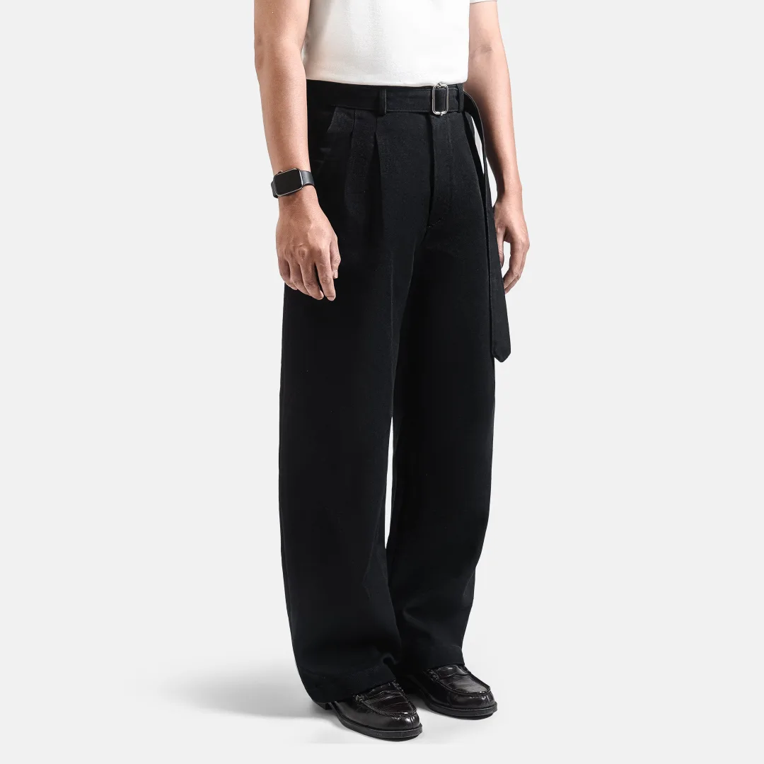 Black Elite Wide Raw Denim Pant