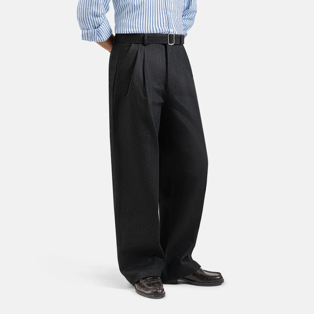 Black Elite Wide Raw Denim Pant