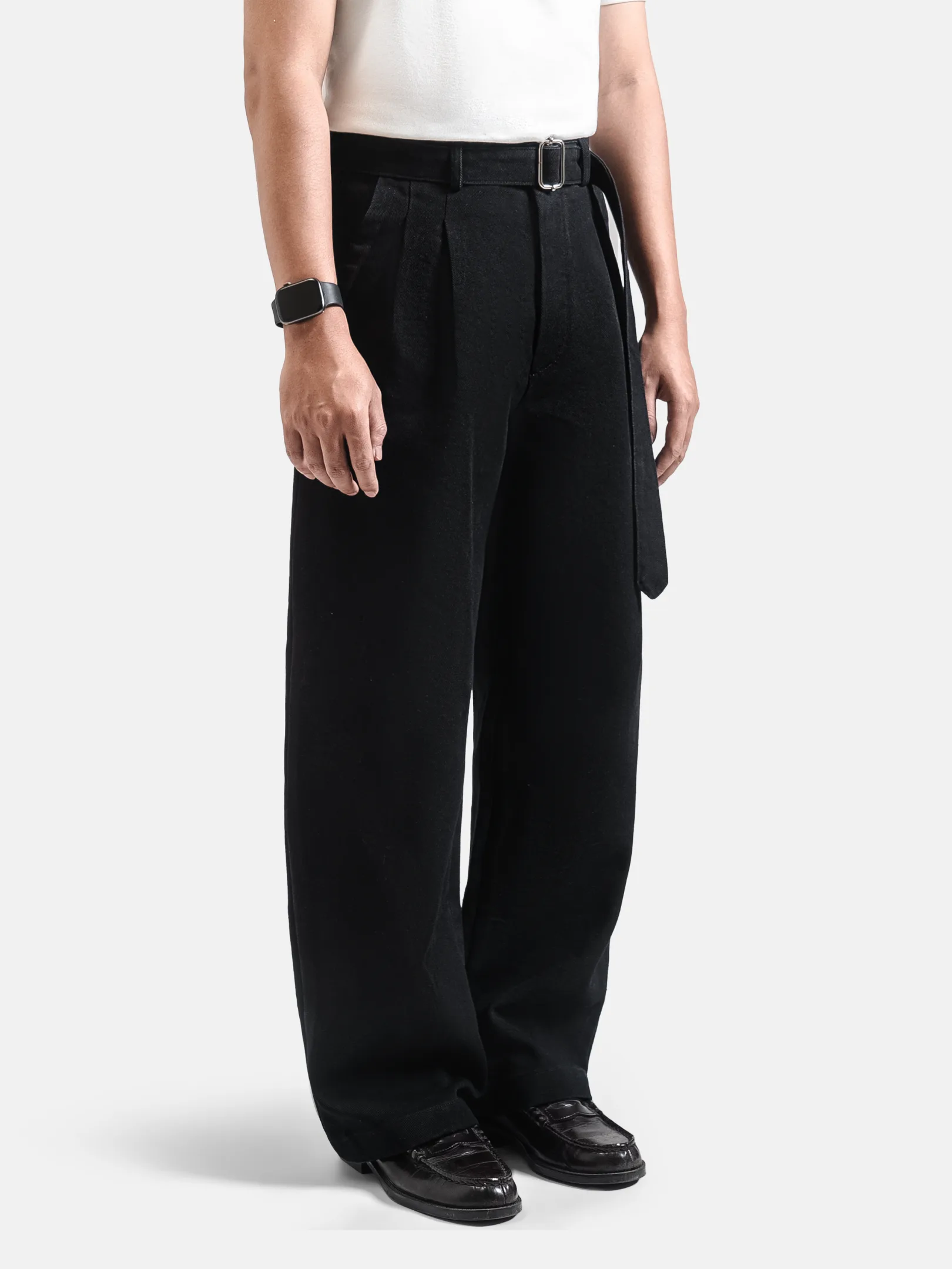 Black Elite Wide Raw Denim Pant