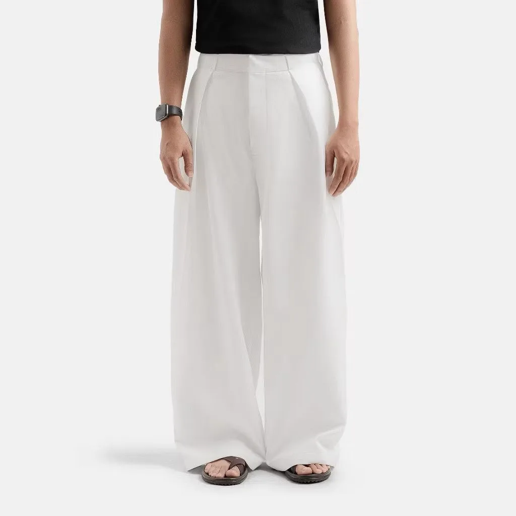 White Neu Pleated Wide Pant