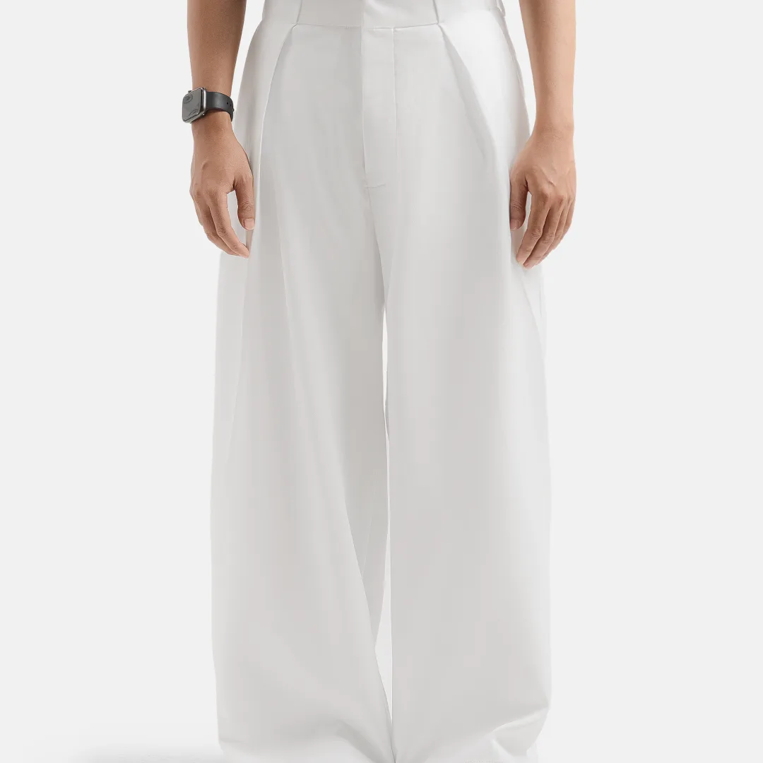 White Neu Pleated Wide Pant