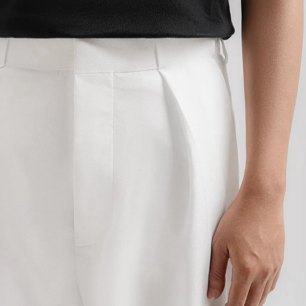 White Neu Pleated Wide Pant