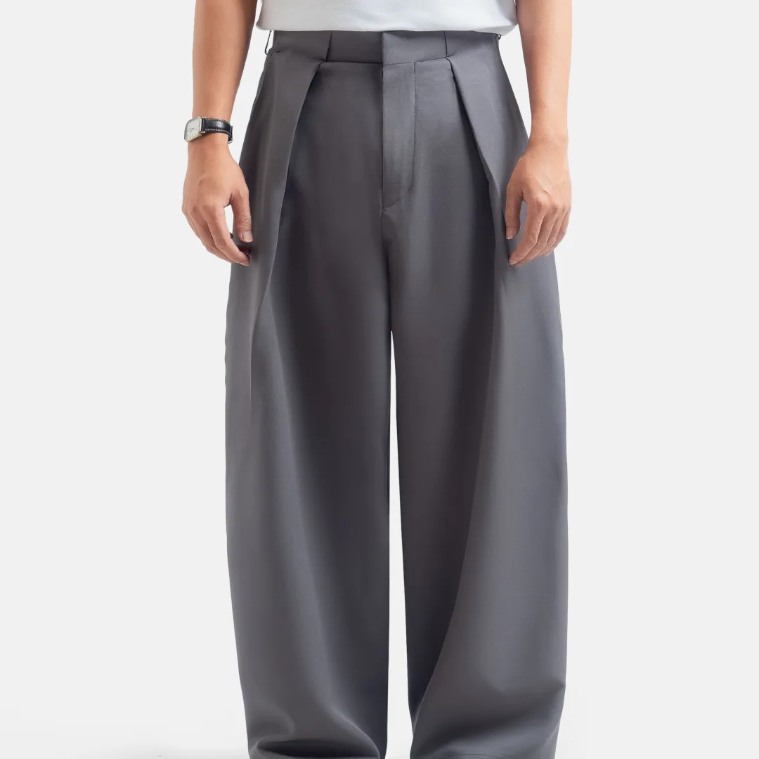 Grey Neu Pleated Wide Pant