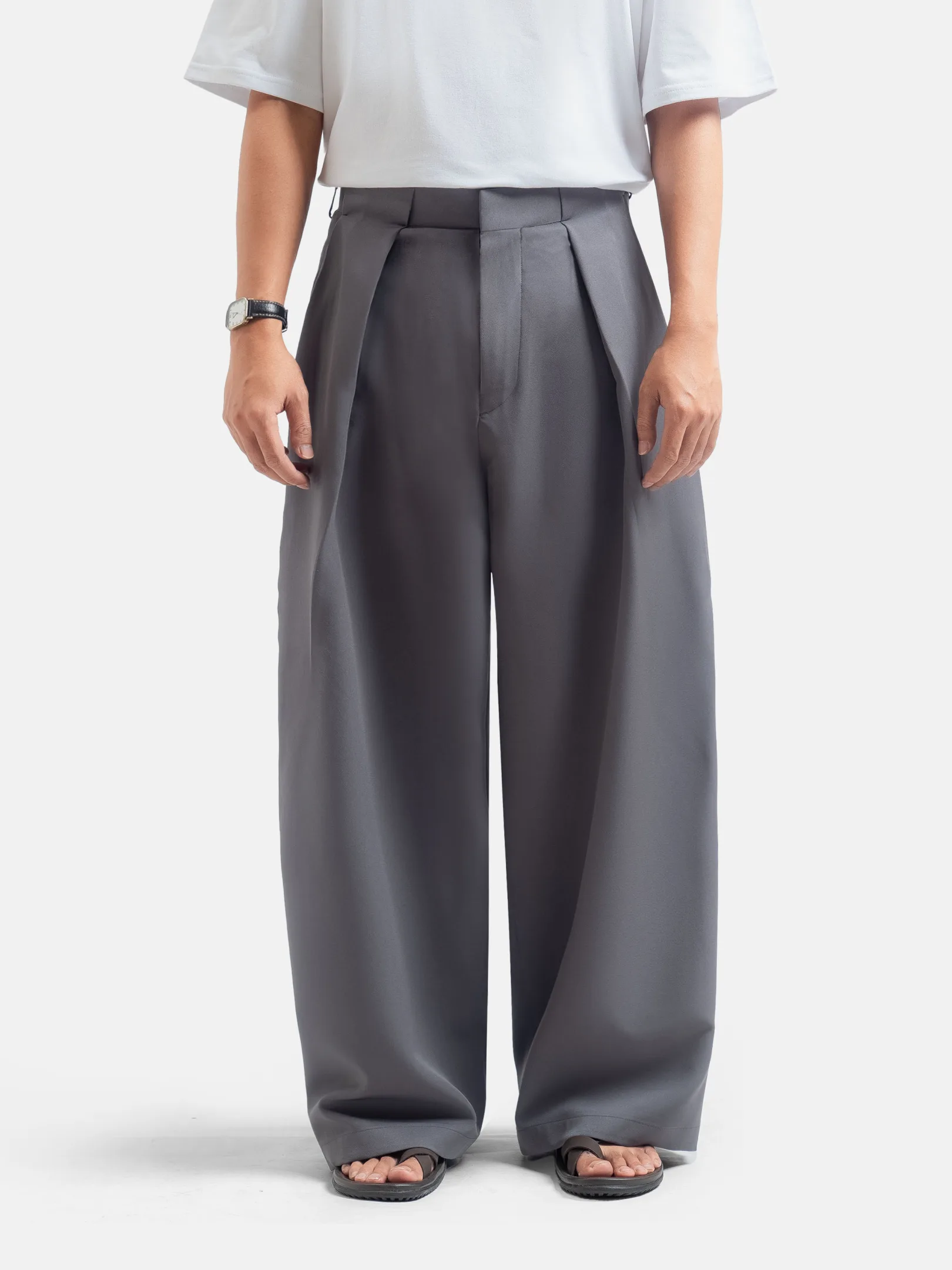 Grey Neu Pleated Wide Pant