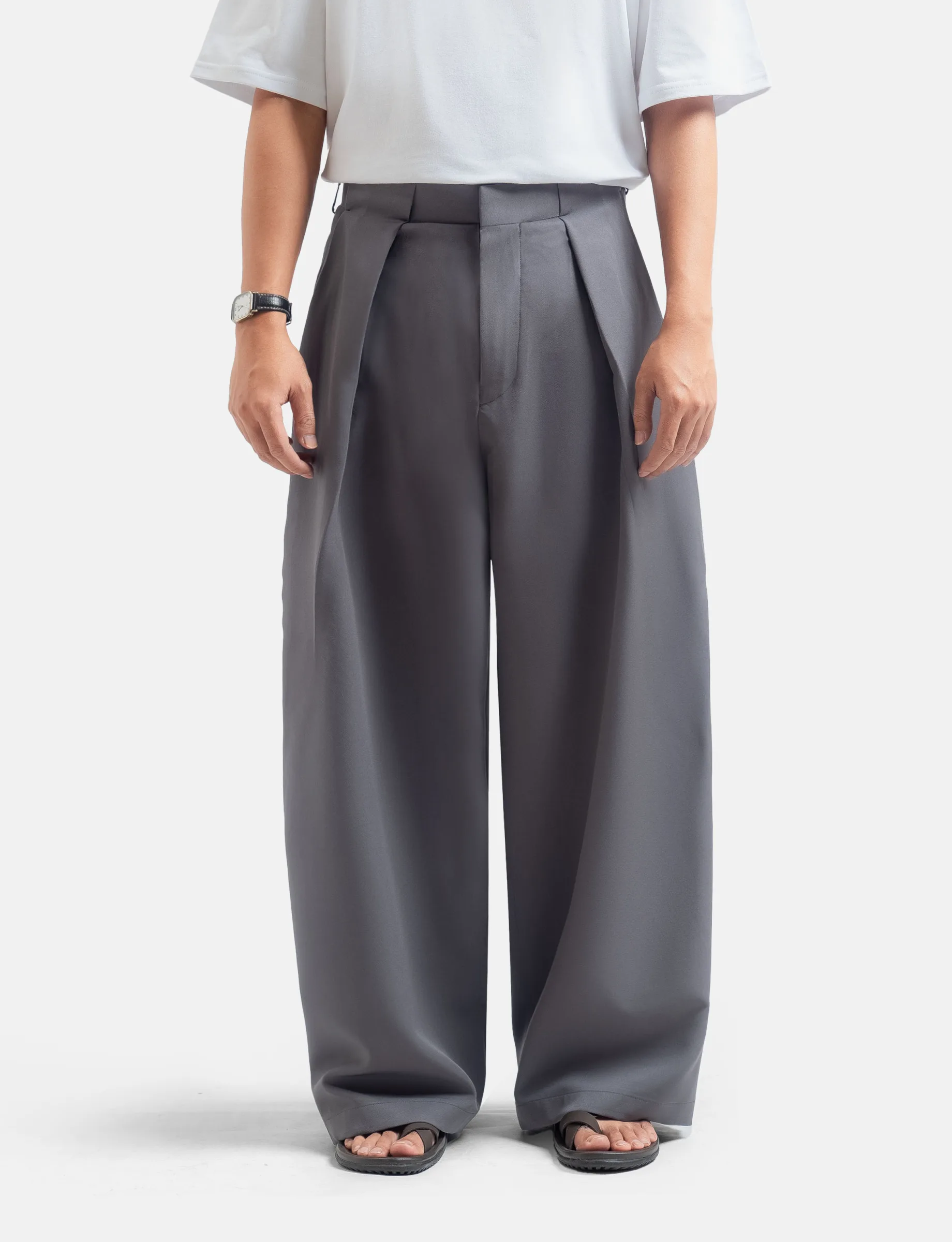 Grey Neu Pleated Wide Pant