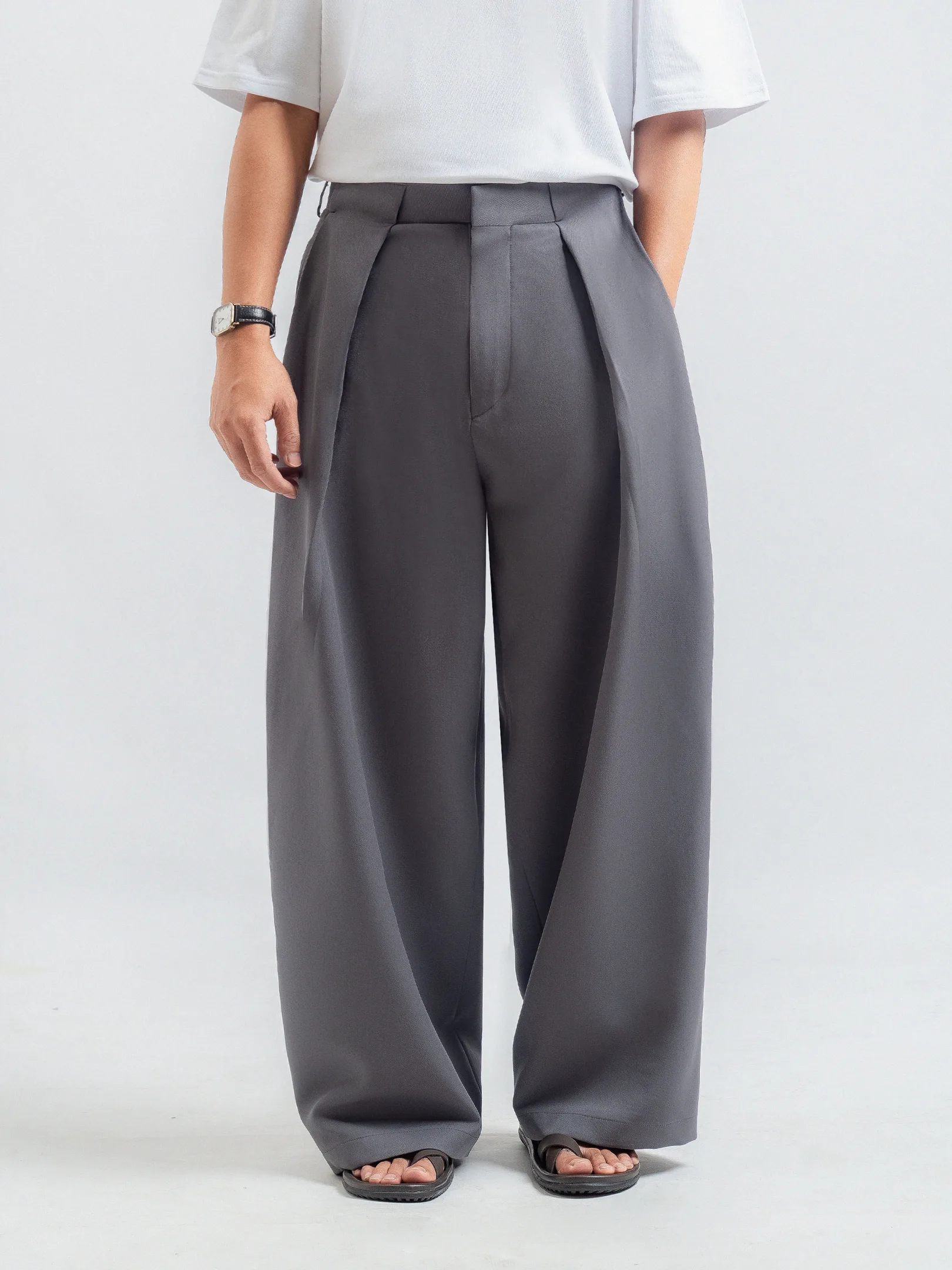 Grey Neu Pleated Wide Pant