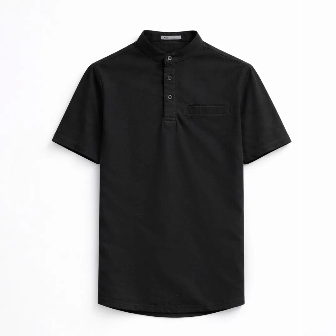 Kasual Kemeja Baju Koko Black Cozy Lengan Pendek