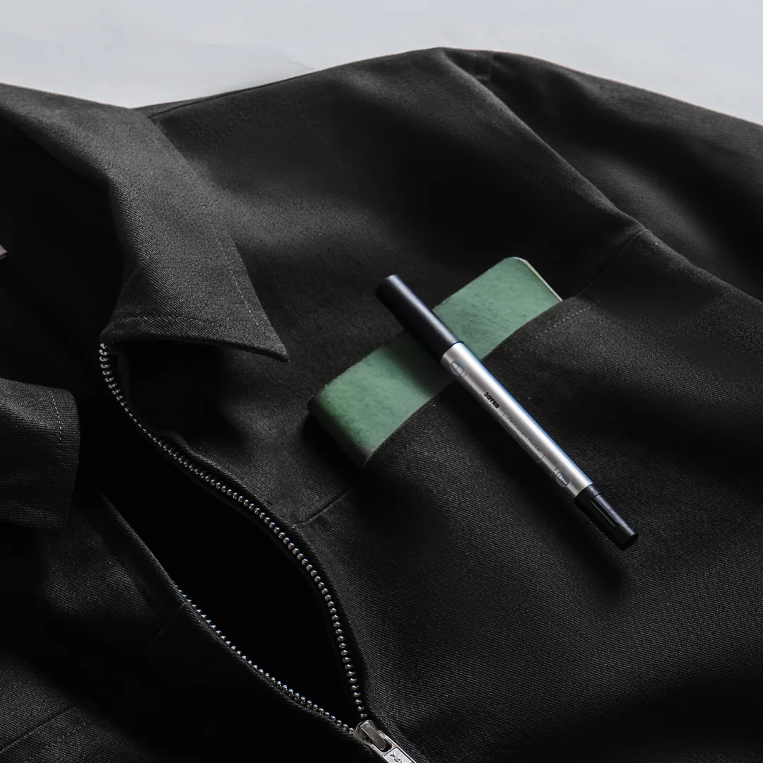 Black Refine Double Zipper Jacket