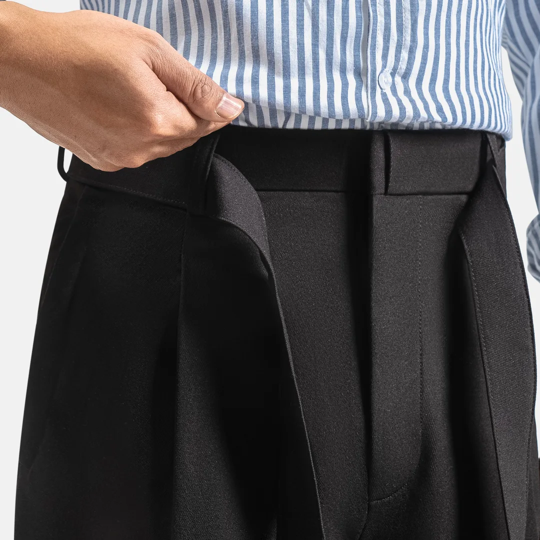 Black Ferro Pleated Wide Pant