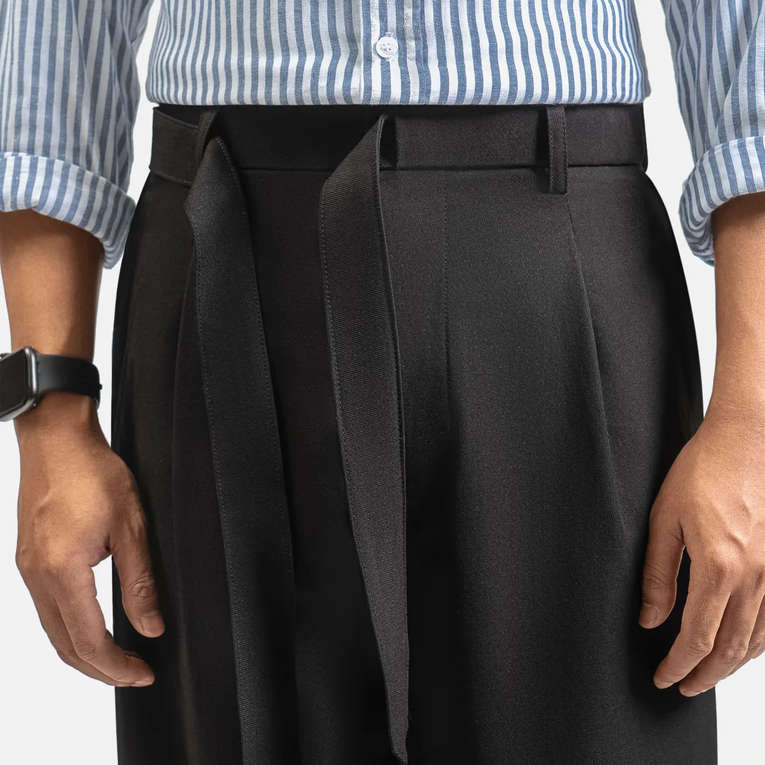Black Ferro Pleated Wide Pant
