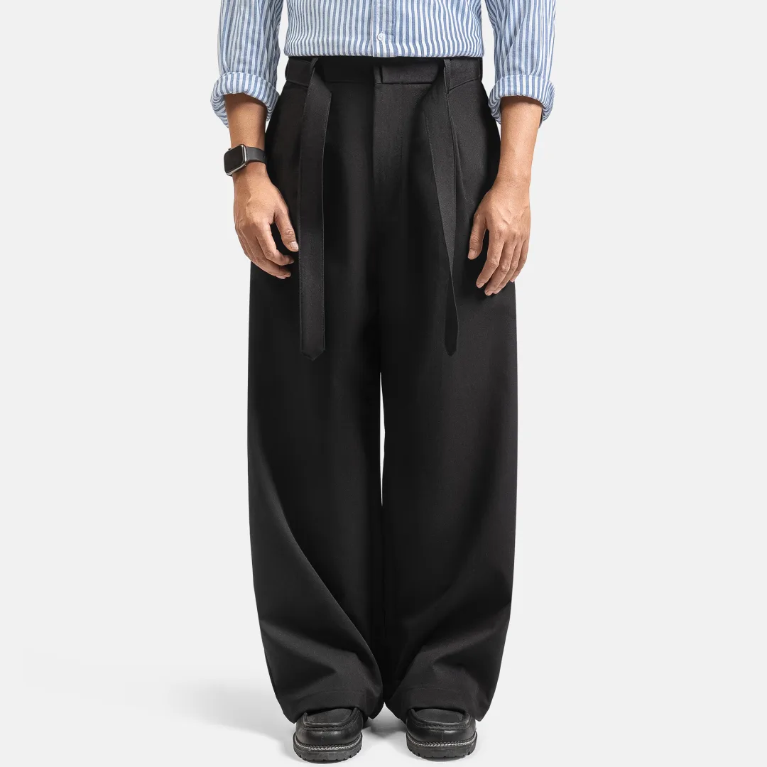 Black Ferro Pleated Wide Pant