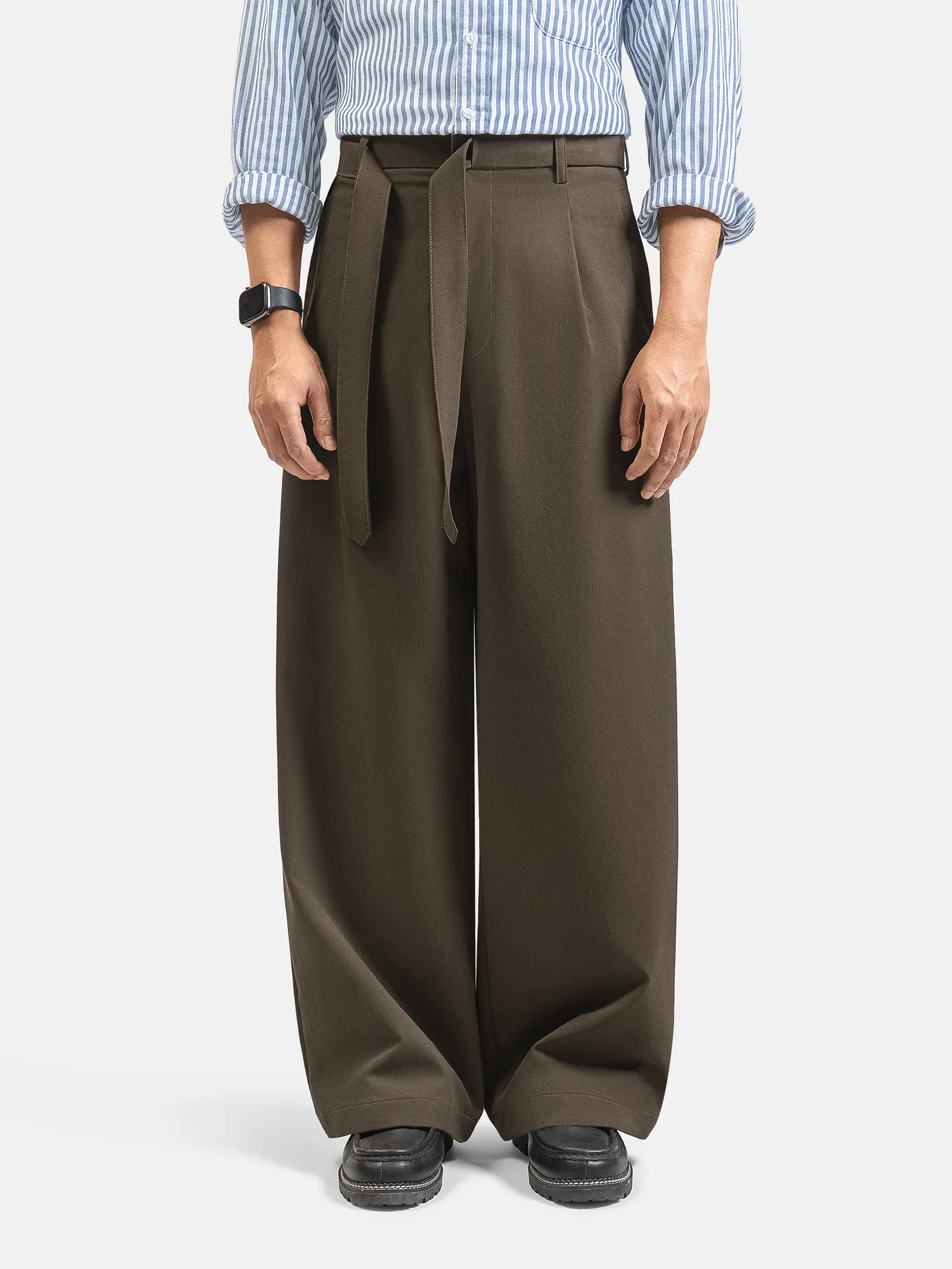 Dark Brown Ferro Pleated Wide Pant