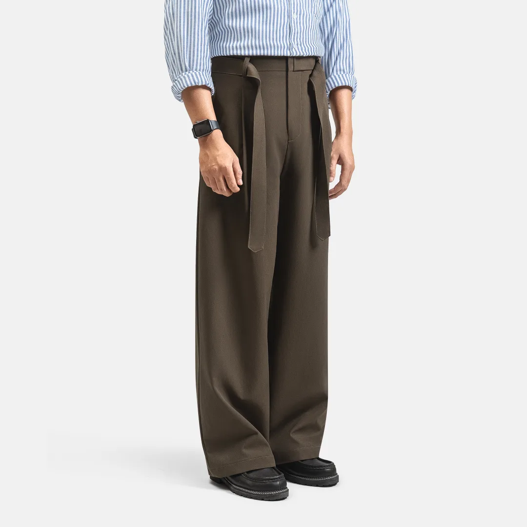 Dark Brown Ferro Pleated Wide Pant