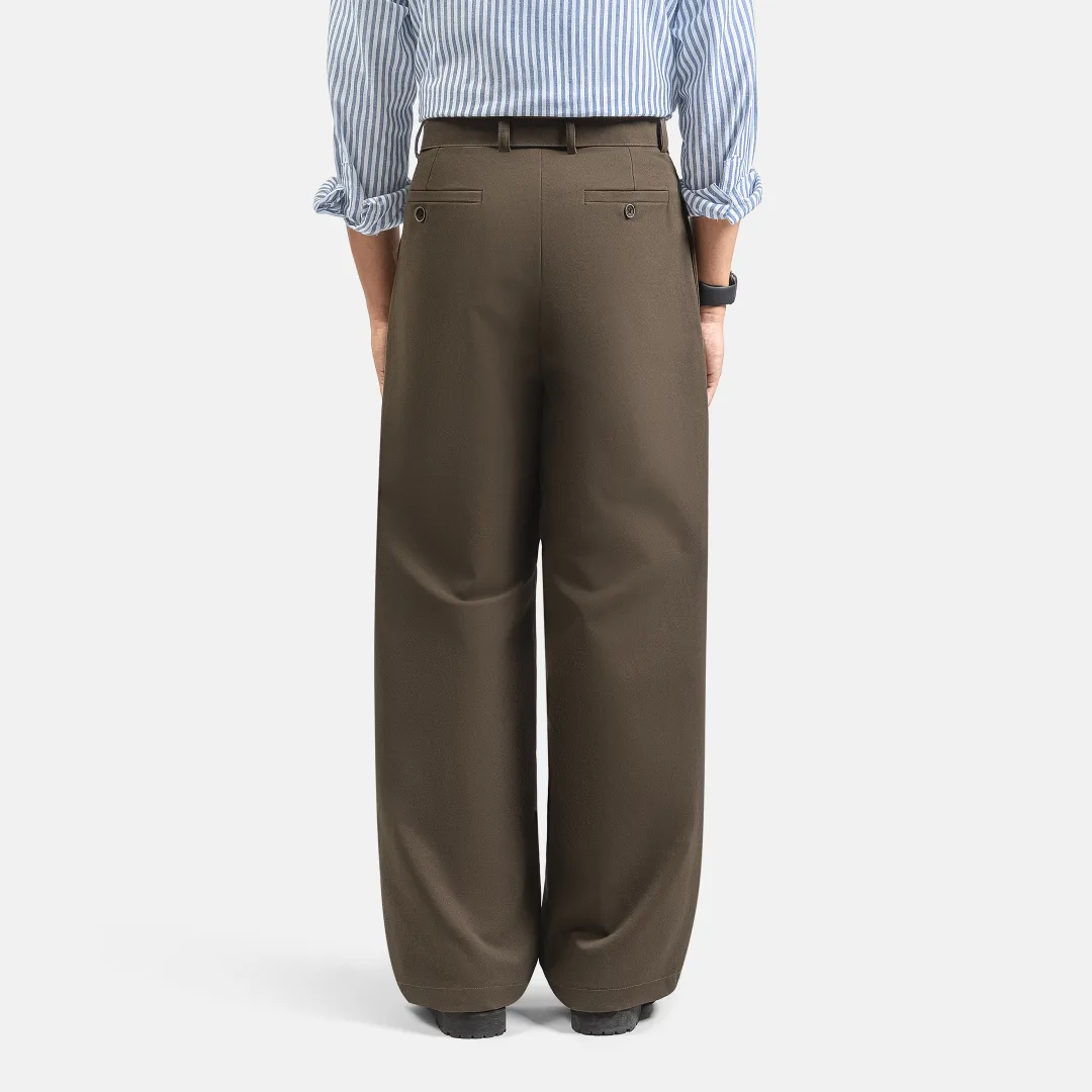 Dark Brown Ferro Pleated Wide Pant