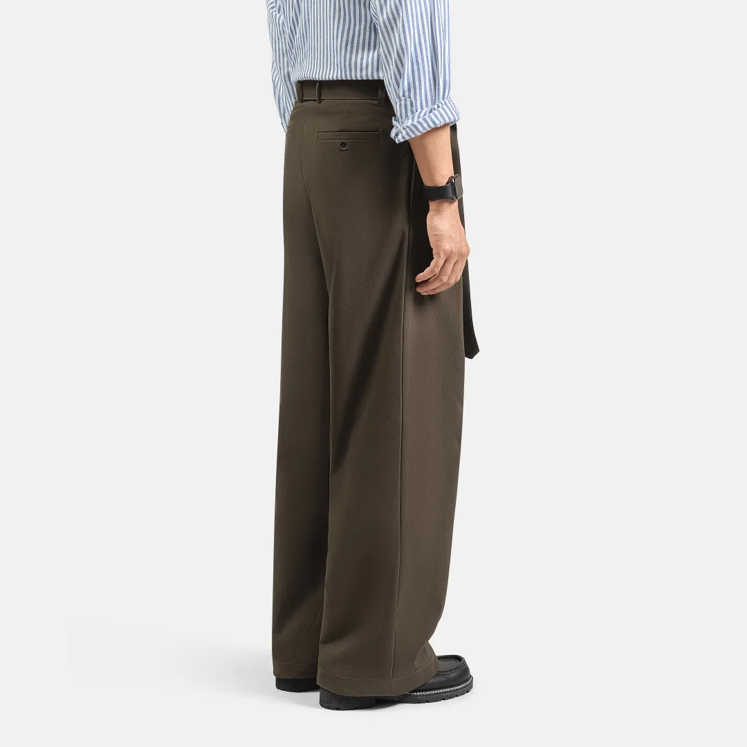 Dark Brown Ferro Pleated Wide Pant