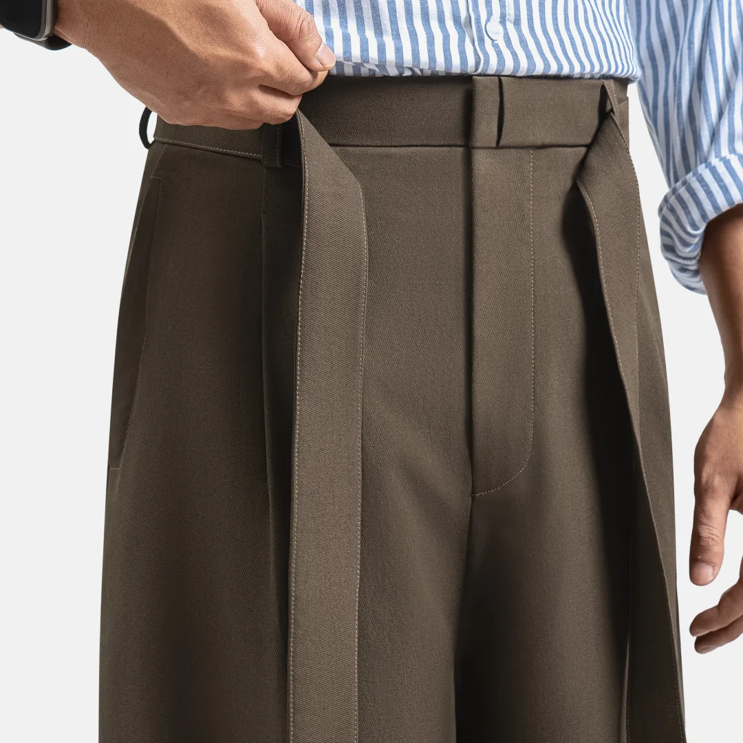 Dark Brown Ferro Pleated Wide Pant