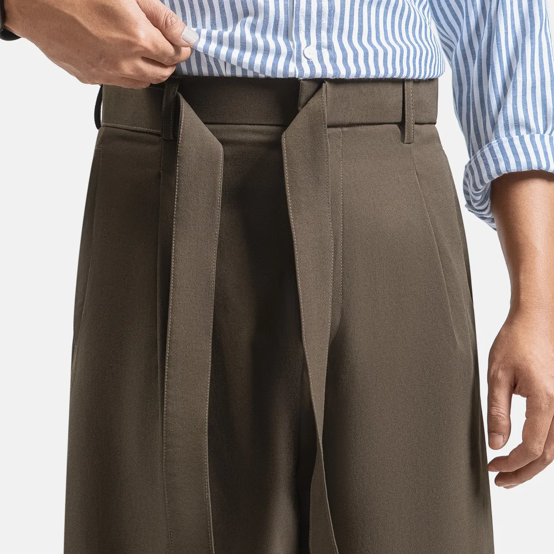 Dark Brown Ferro Pleated Wide Pant