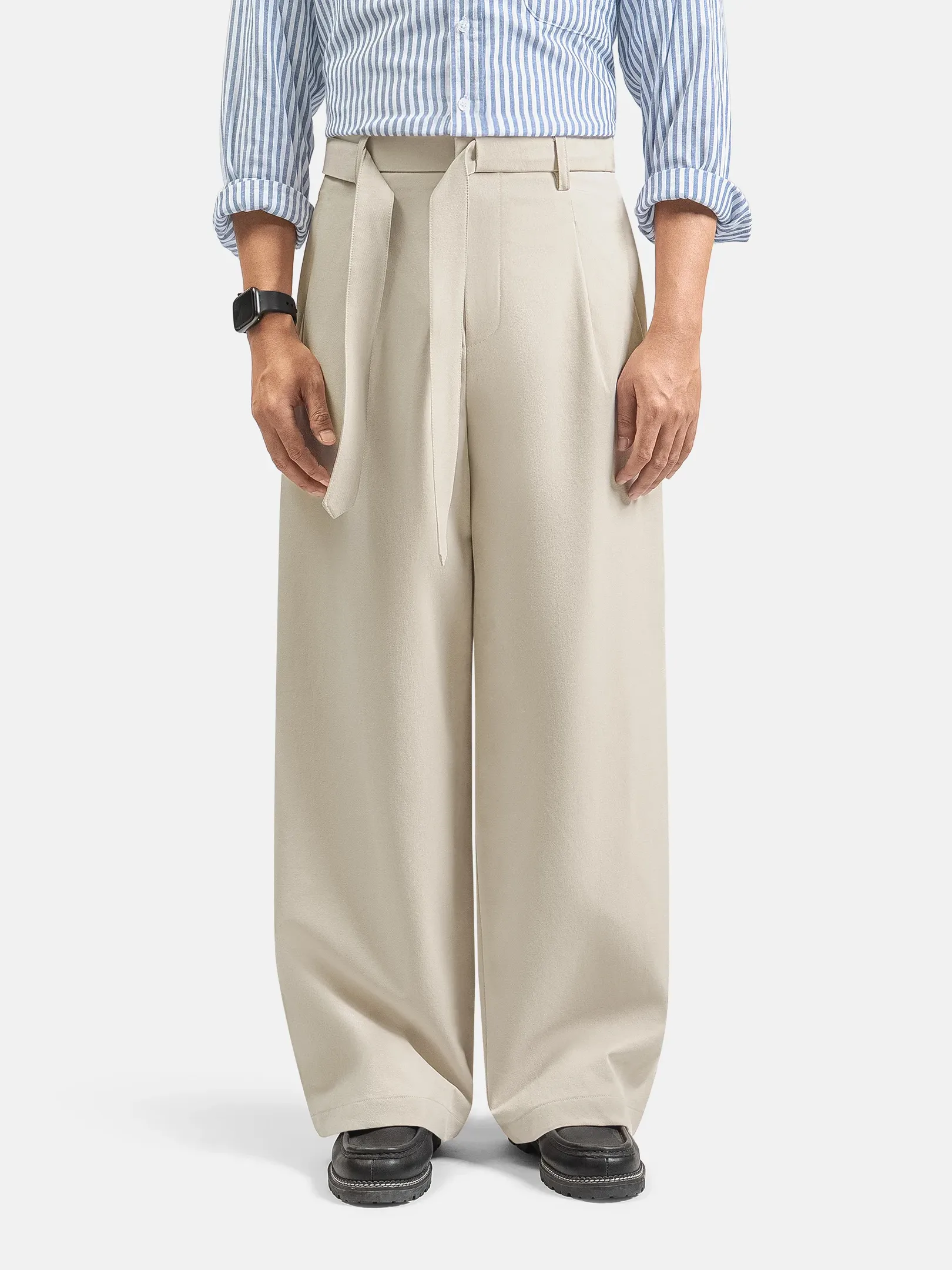 Cream Ferro Pleated Wide Pant