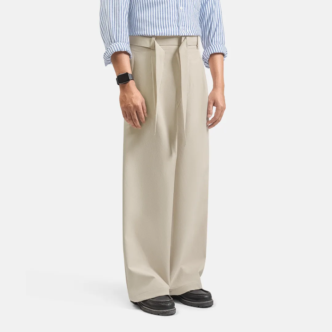 Cream Ferro Pleated Wide Pant