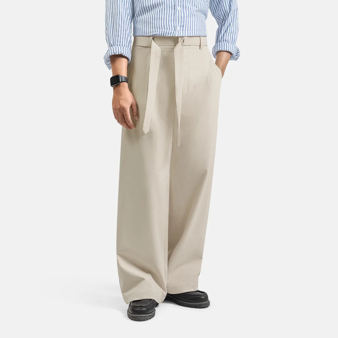 Cream Ferro Pleated Wide Pant