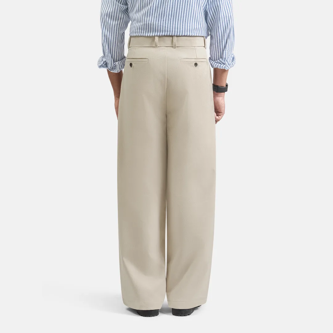 Cream Ferro Pleated Wide Pant