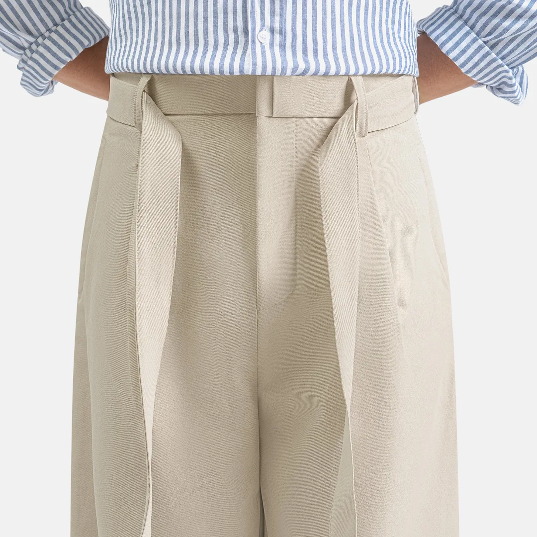 Cream Ferro Pleated Wide Pant