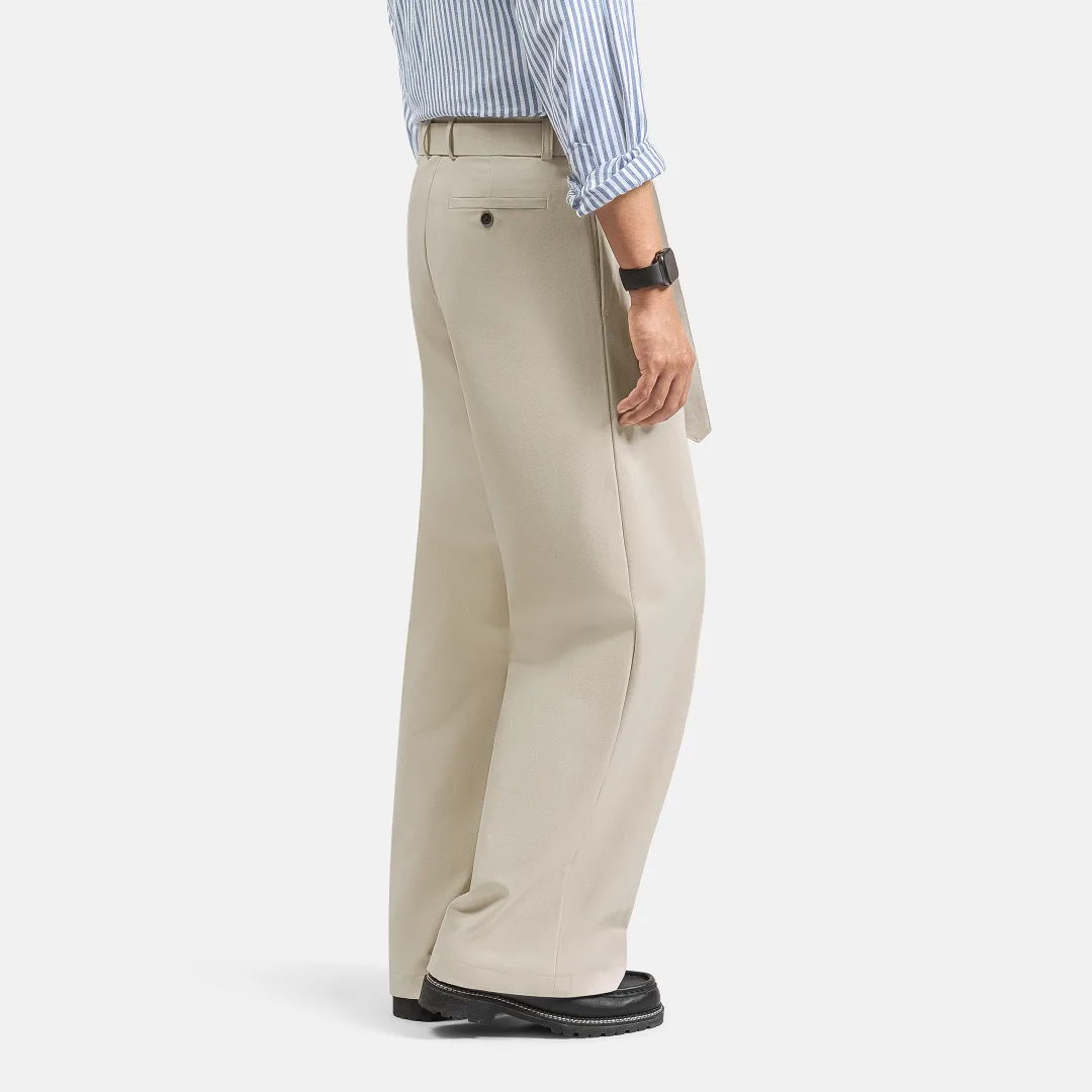 Cream Ferro Pleated Wide Pant