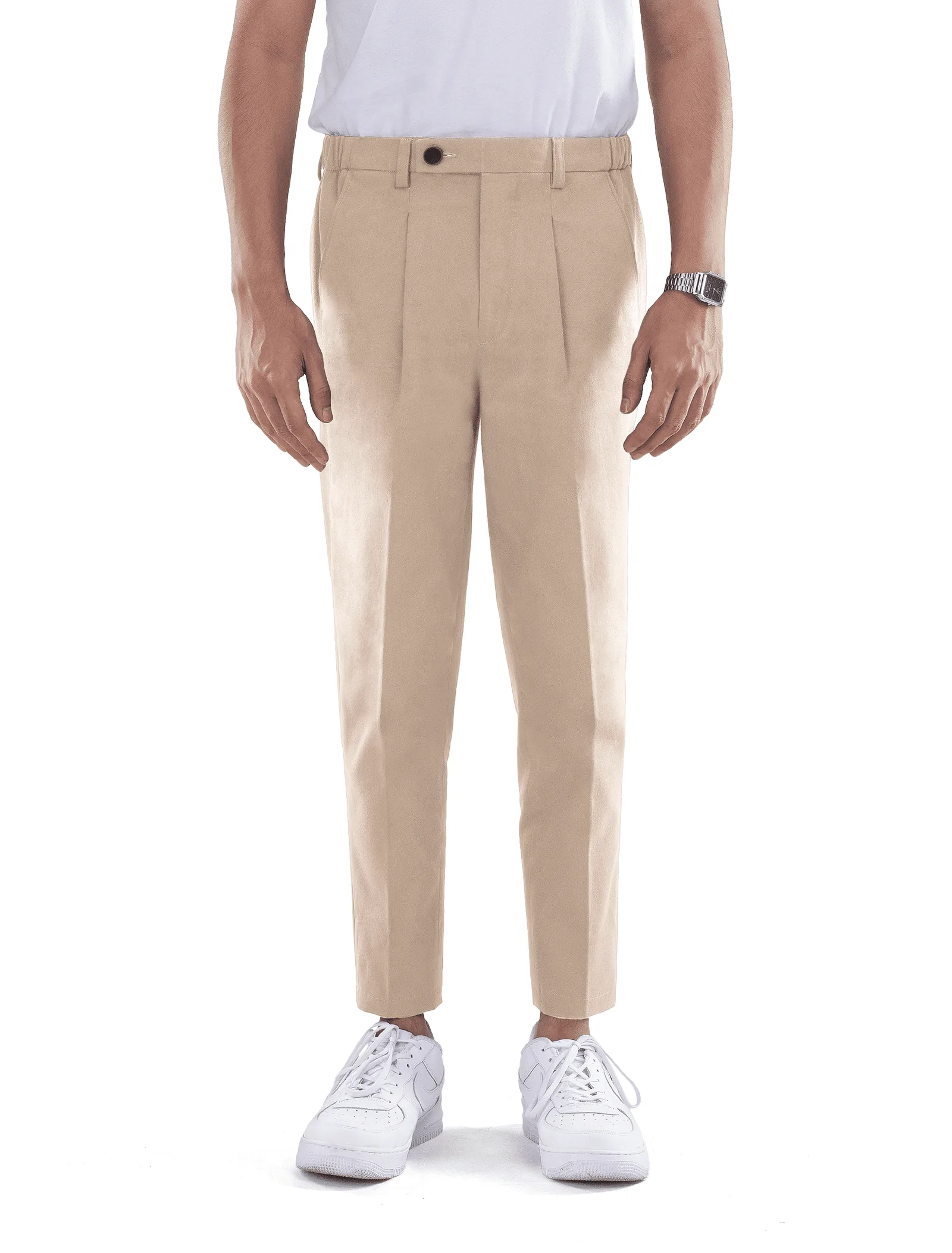 Cream Smart Waist Ankle Chino