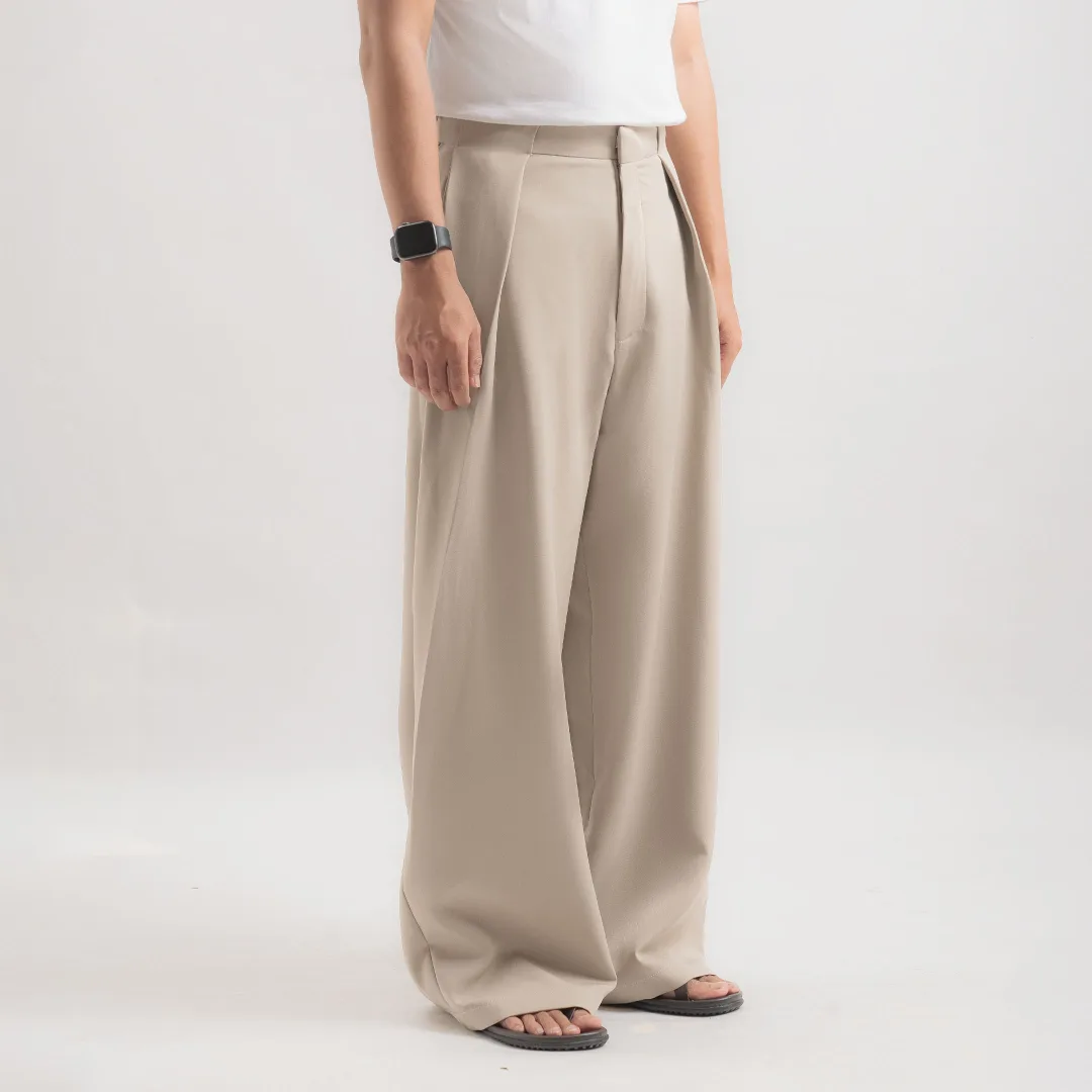 Cream Neu Pleated Wide Pant