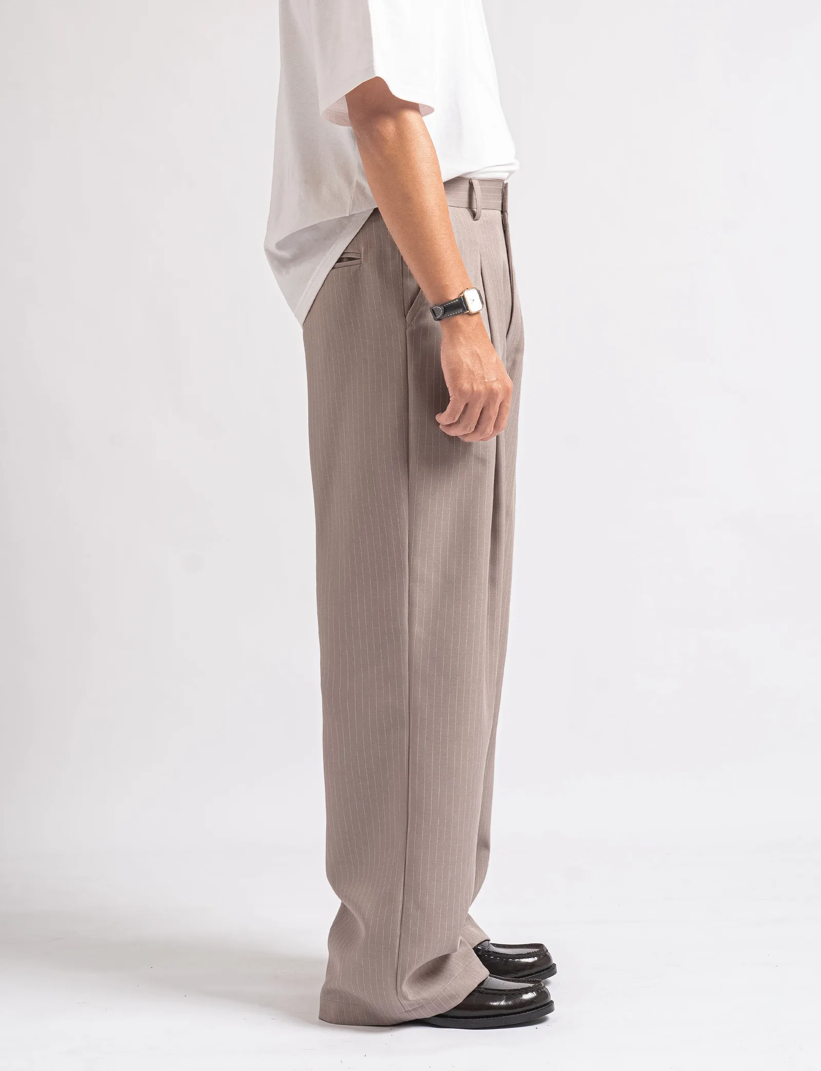 Cream Stripe Classic Wide Pant