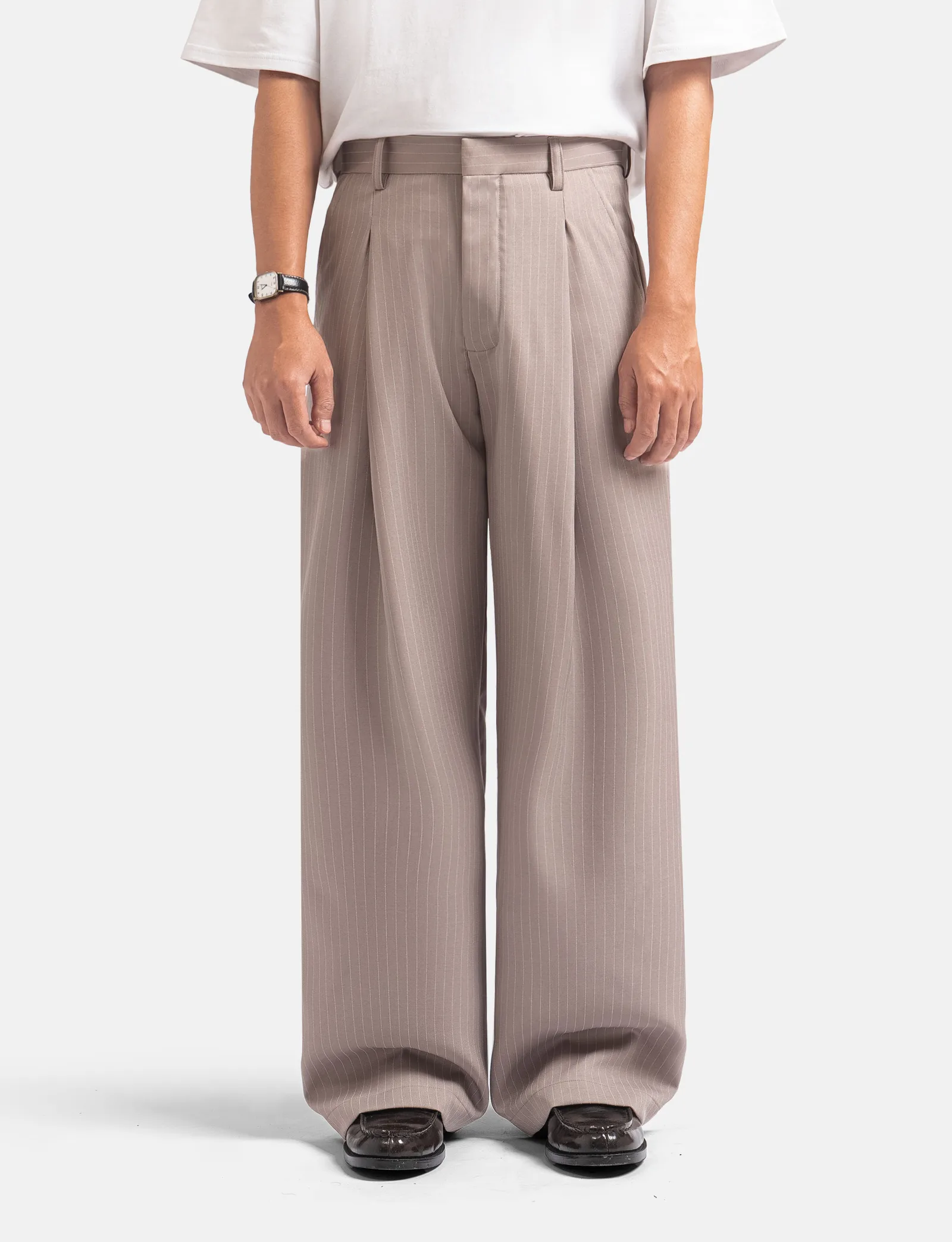 Cream Stripe Classic Wide Pant
