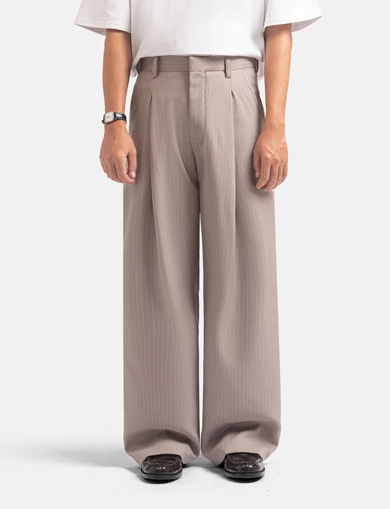 Cream Stripe Classic Wide Pant