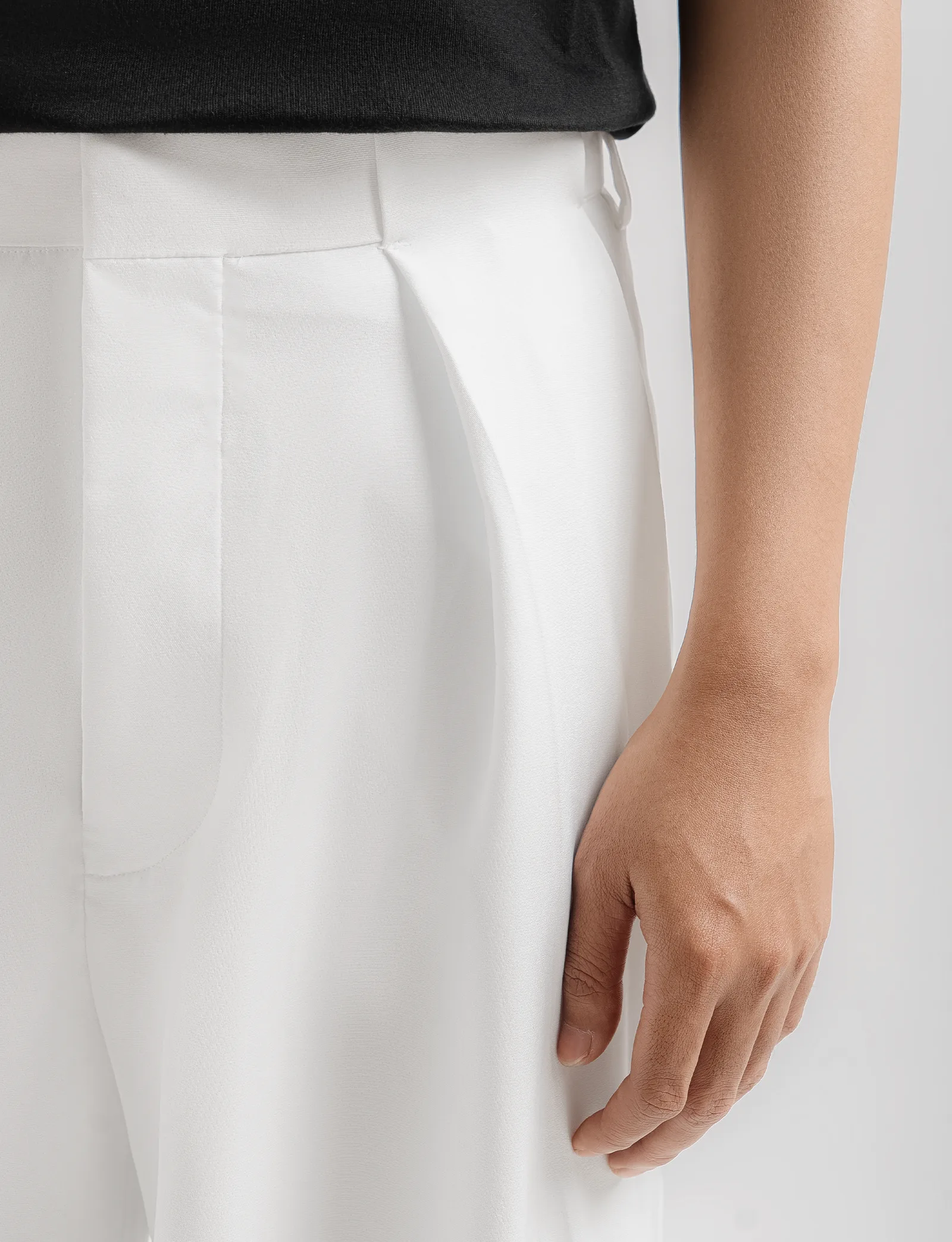 White Neu Pleated Wide Pant
