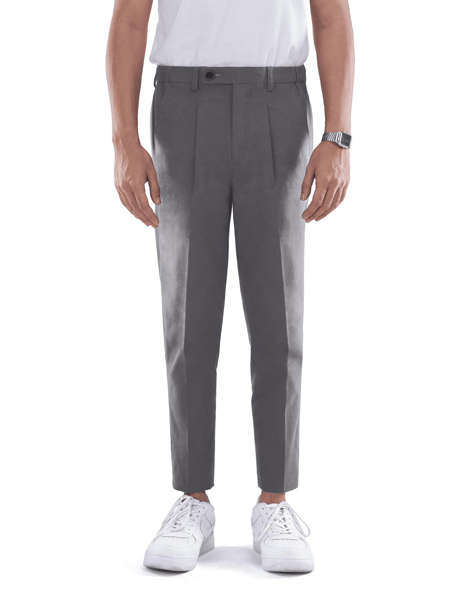 Amber Dark Grey Smart Waist Ankle Chino
