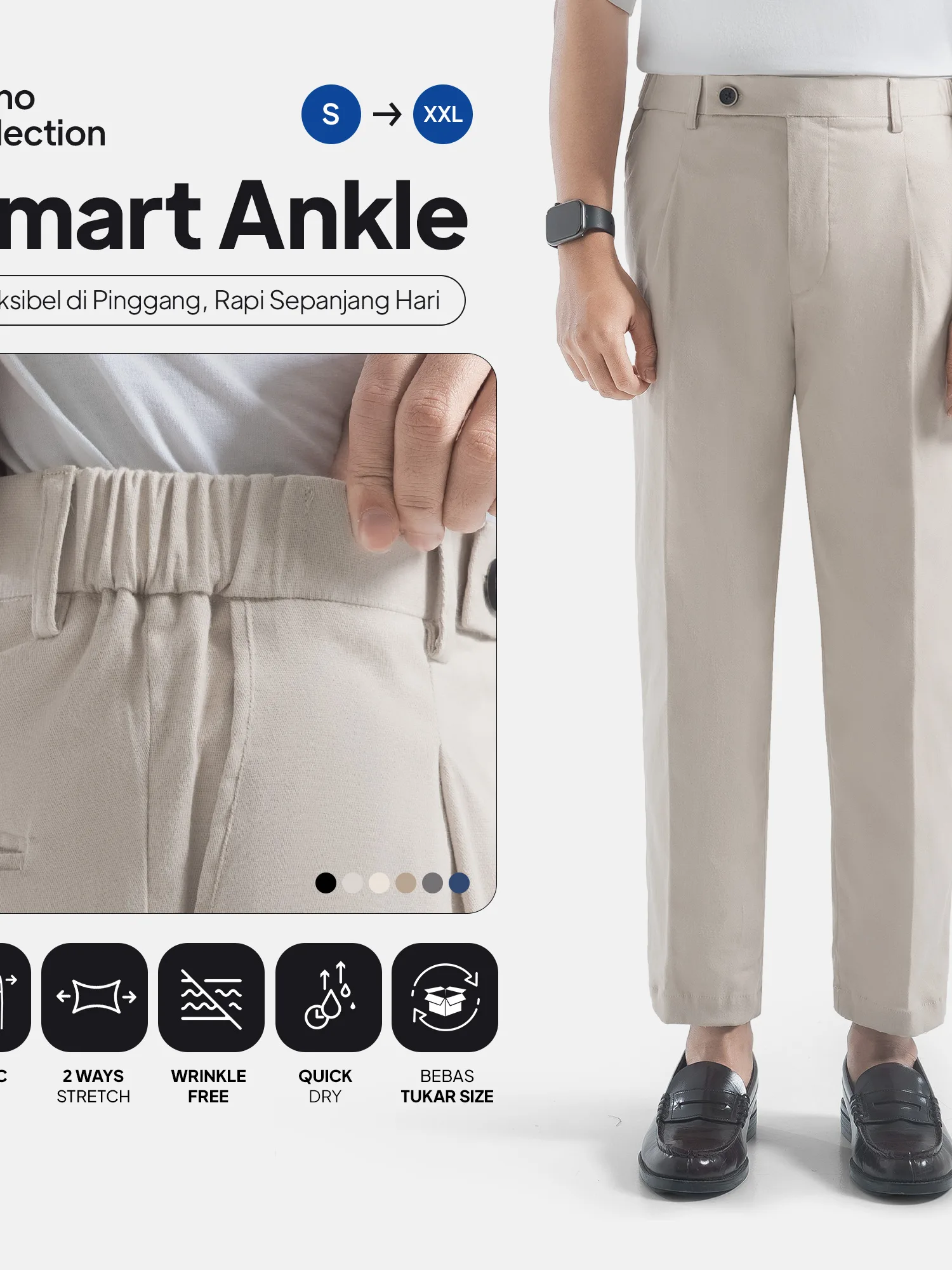 Celana Cream Smart Waist Ankle Chino