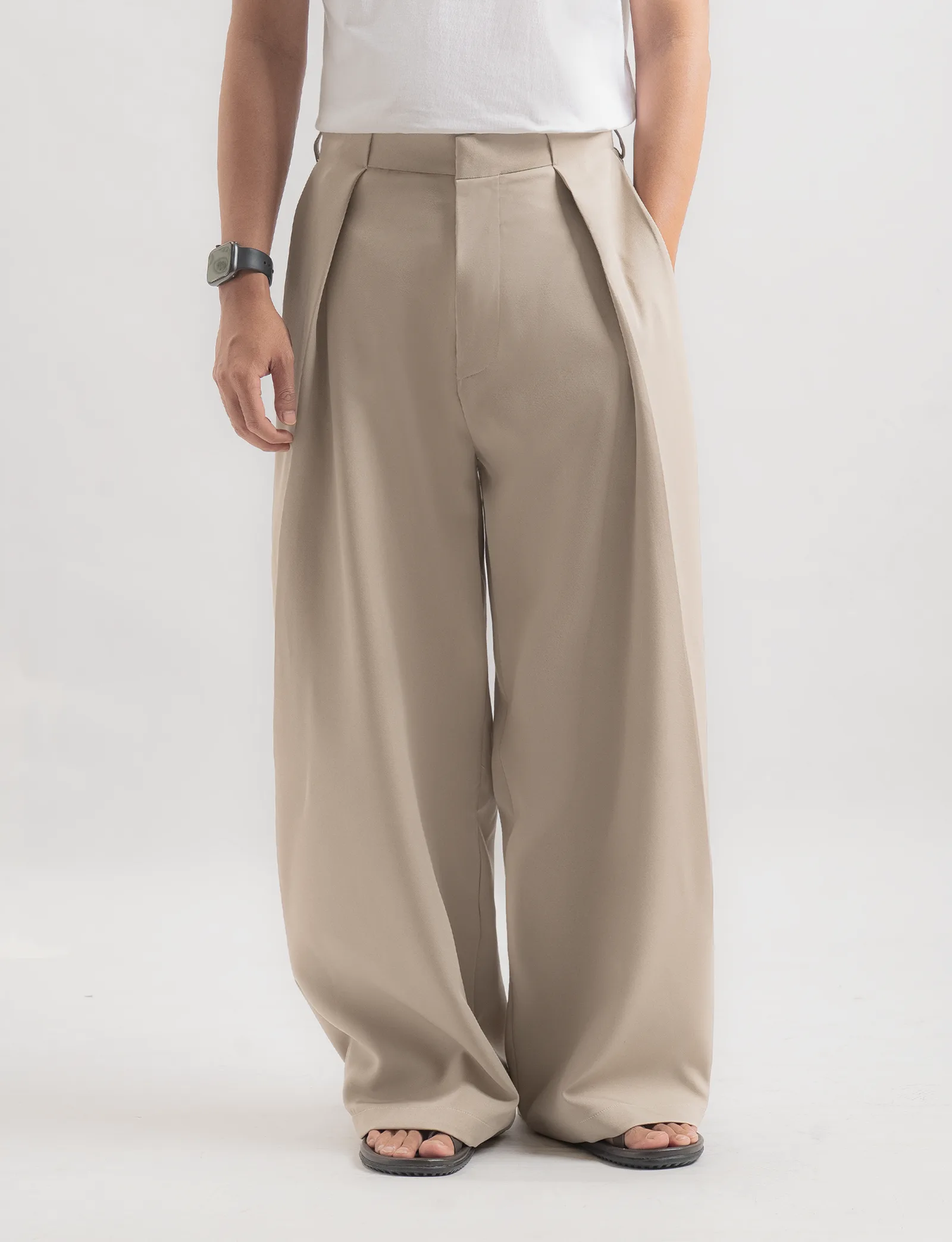 Cream Neu Pleated Wide Pant