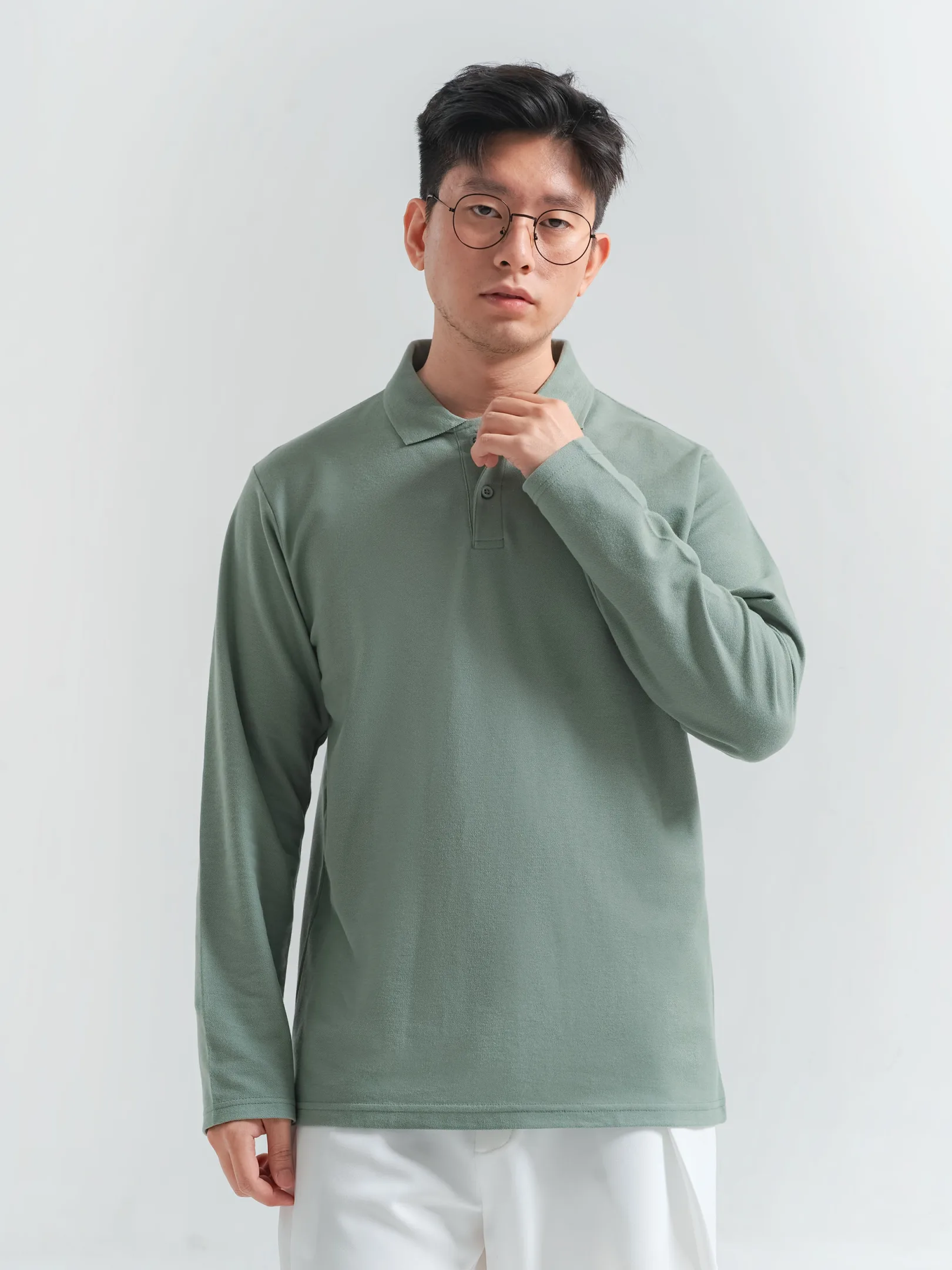 Longsleeve Rise Polo Sage Green